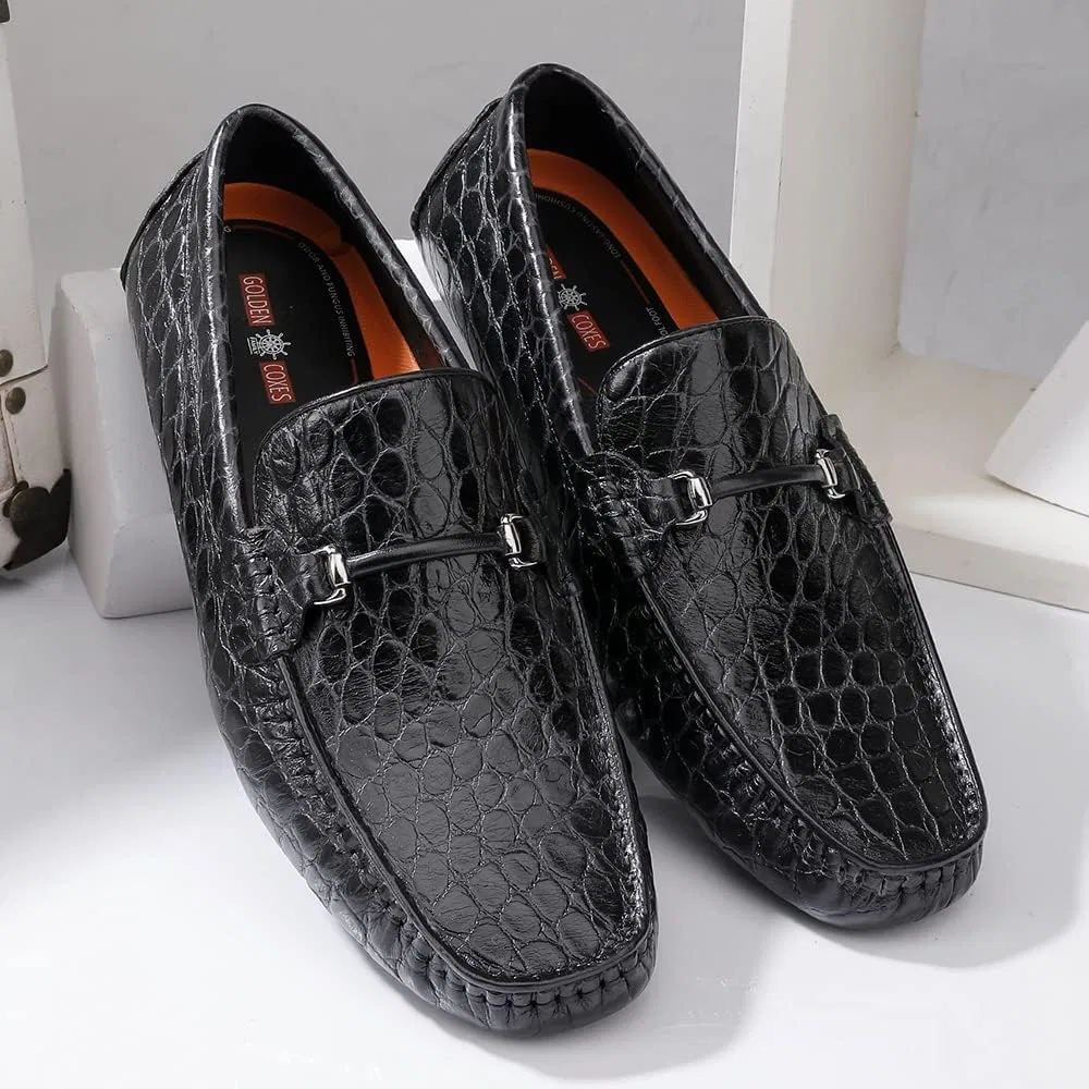 Лоферы кожаные с рисунком крокодила, Men's, Black — фото 4