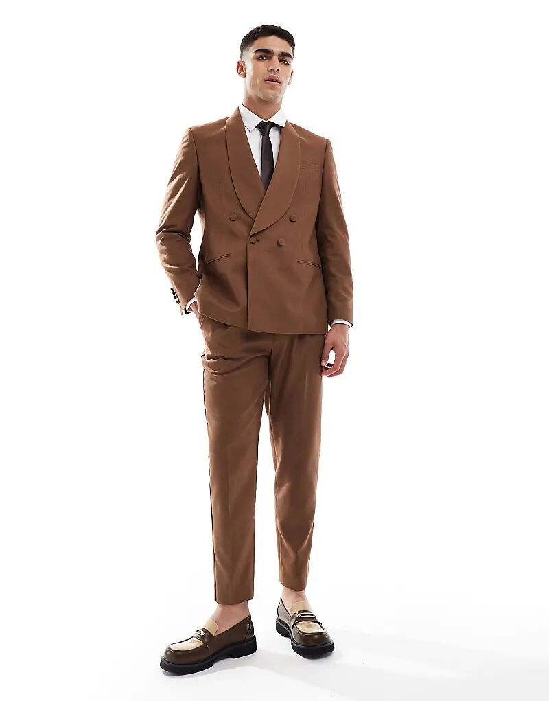 

Зауженные брюки из хлопково-льняной смеси ASOS DESIGN коричневого цвета