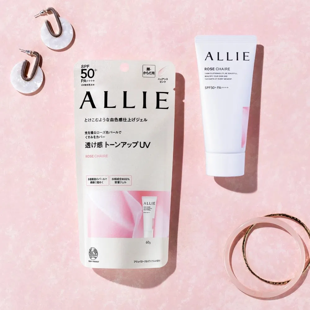Солнцезащитный гель ALLIE Chrono Beauty Tone Up UV 02 SPF 50+ PA++++, 60 г, нюансово-розовый — фото 3