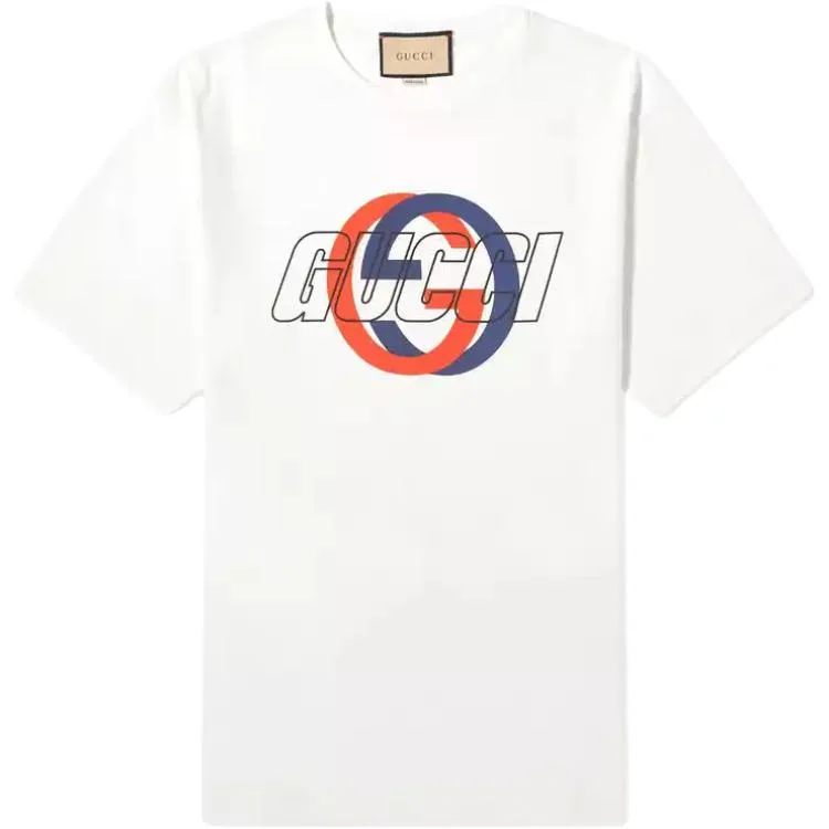 Футболка Gucci Interlocking G Printed Cotton, экрю — фото 3