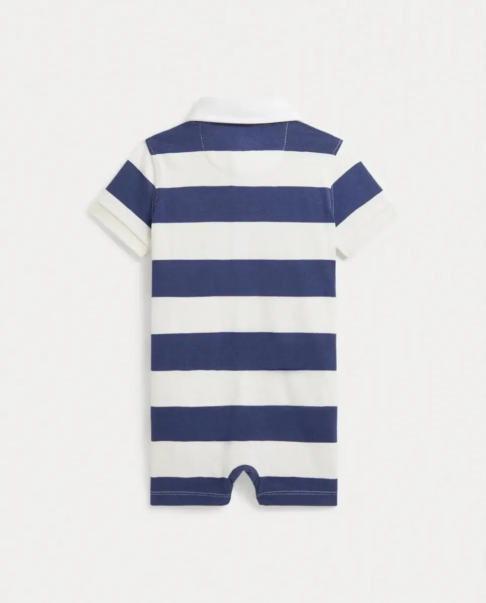 Короткий детский костюм для мальчика с воротником-поло из хлопка Polo Ralph Lauren, синий/белый — фото 2