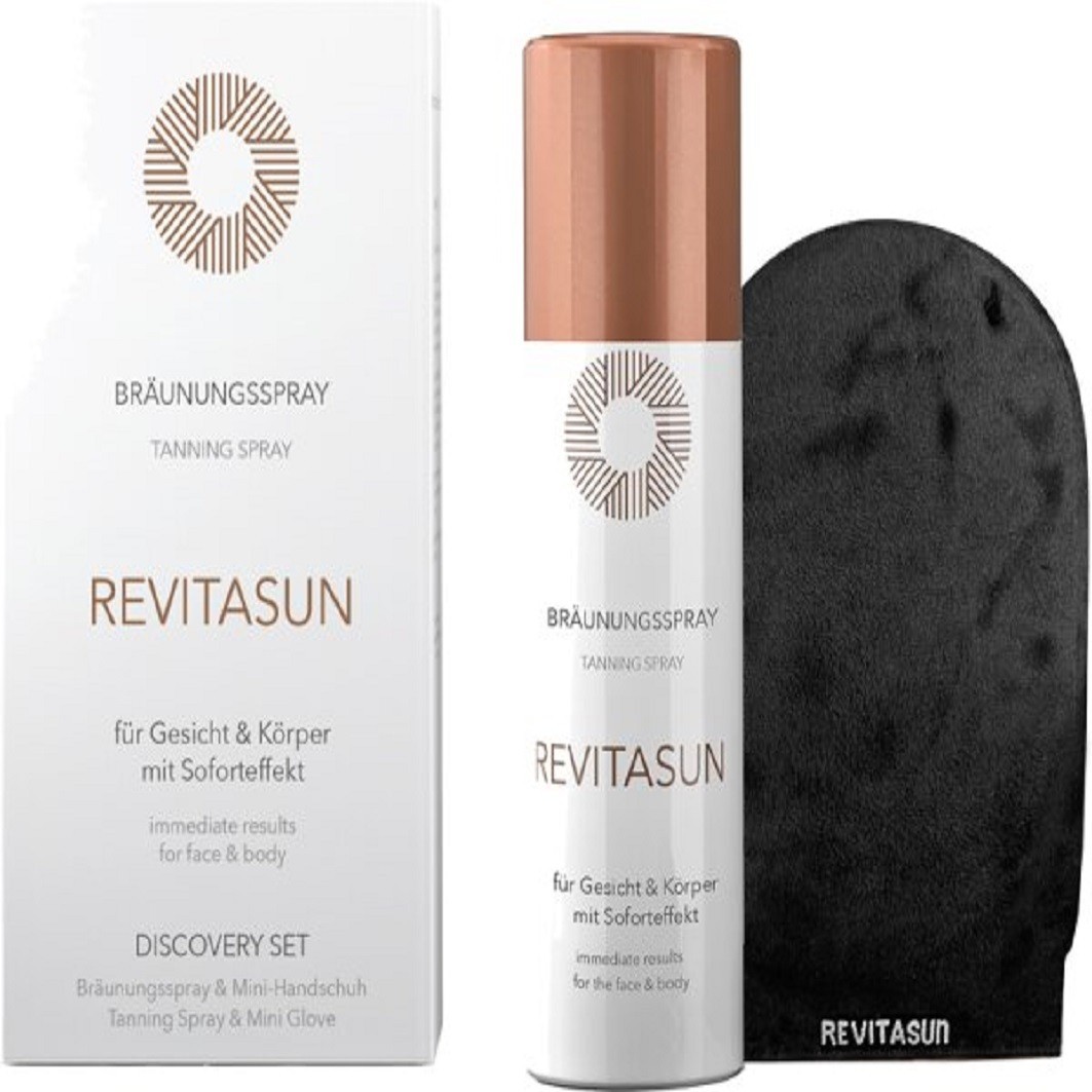 

Средство для загара revitasun discovery set (bräungsspray 50 ml & mini handschuh) Revitasun, объем 50 мл