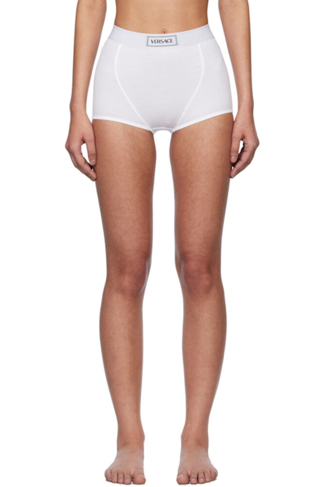 

Белые ребристые шорты для мальчиков с винтажным логотипом 90-х годов Versace Underwear
