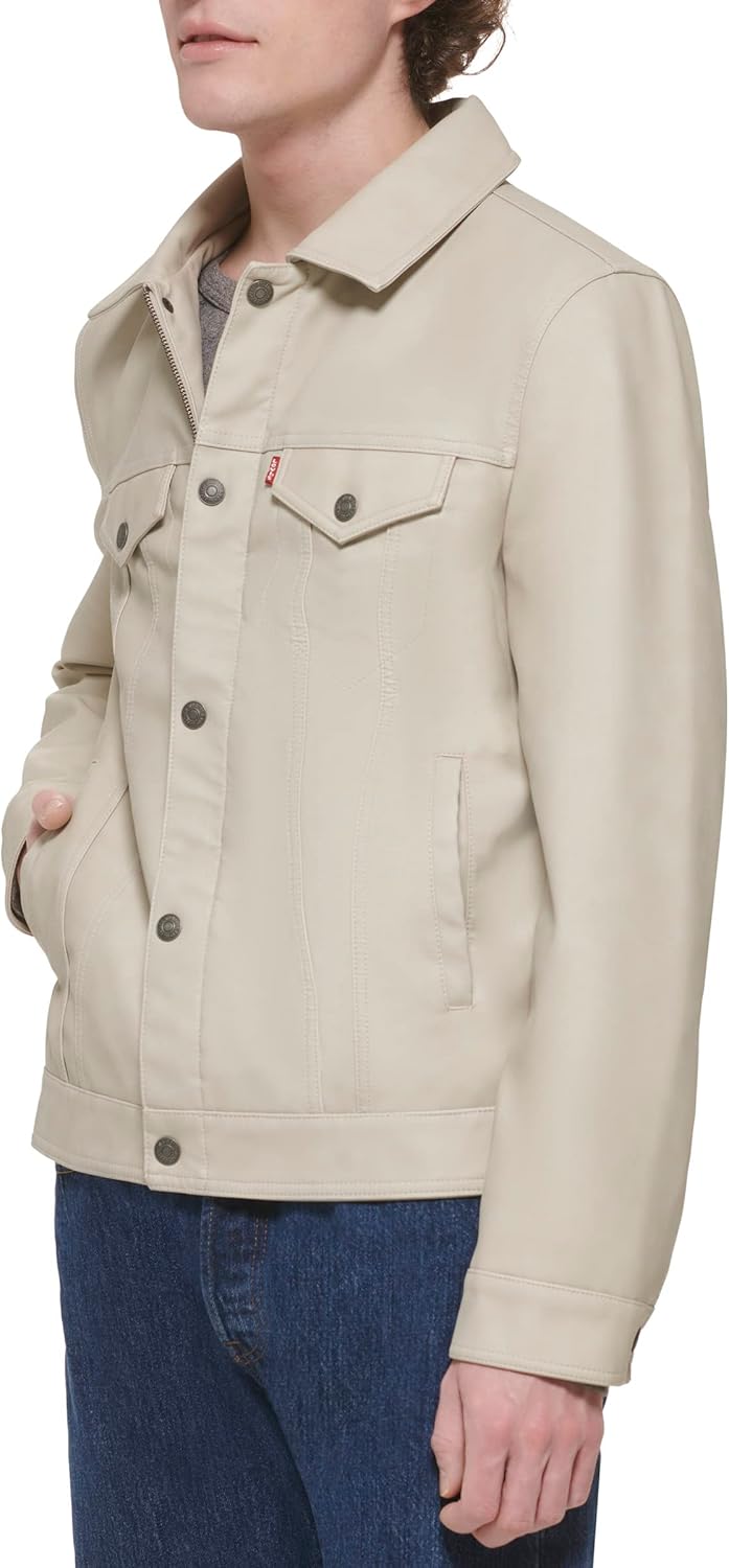 Мужская классическая куртка дальнобойщика Levi's из искусственной кожи, New Oyster — фото 3