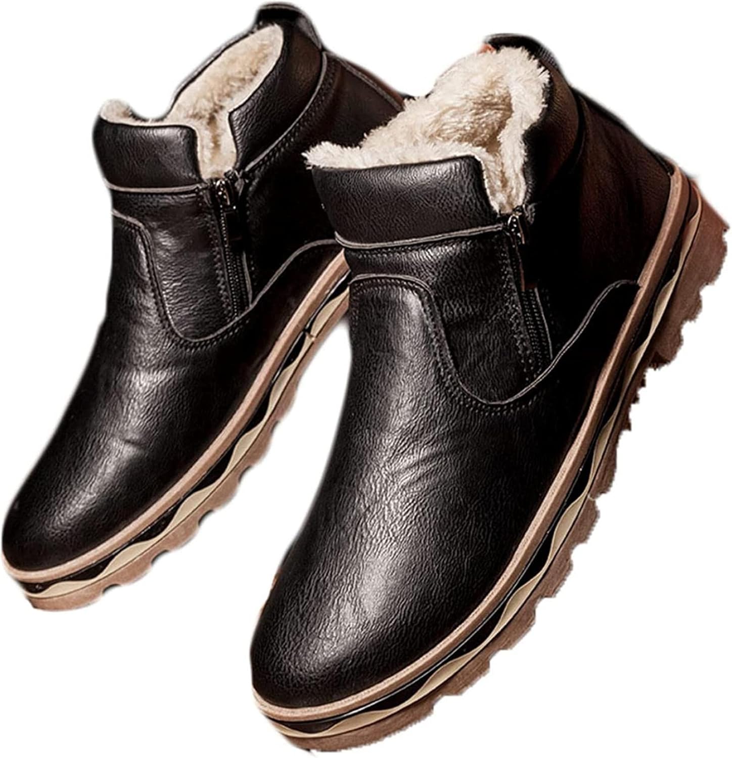 

Мужские короткие кожаные ботинки Yiozoi, высокие, с утеплителем из бархата, рабочие, с двойной молнией, ветронепроницаемые, повседневные прогулочные ботинки, противоскользящие, черный