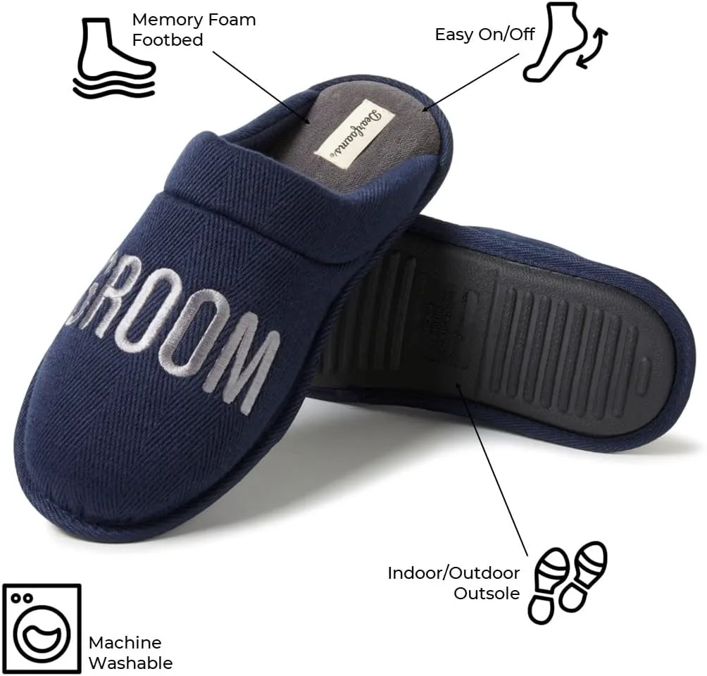 Мужские тапочки Dearfoams для жениха и дружков, подарок на свадьбу, модель Wedding Day Scuff, темно-синий — фото 3