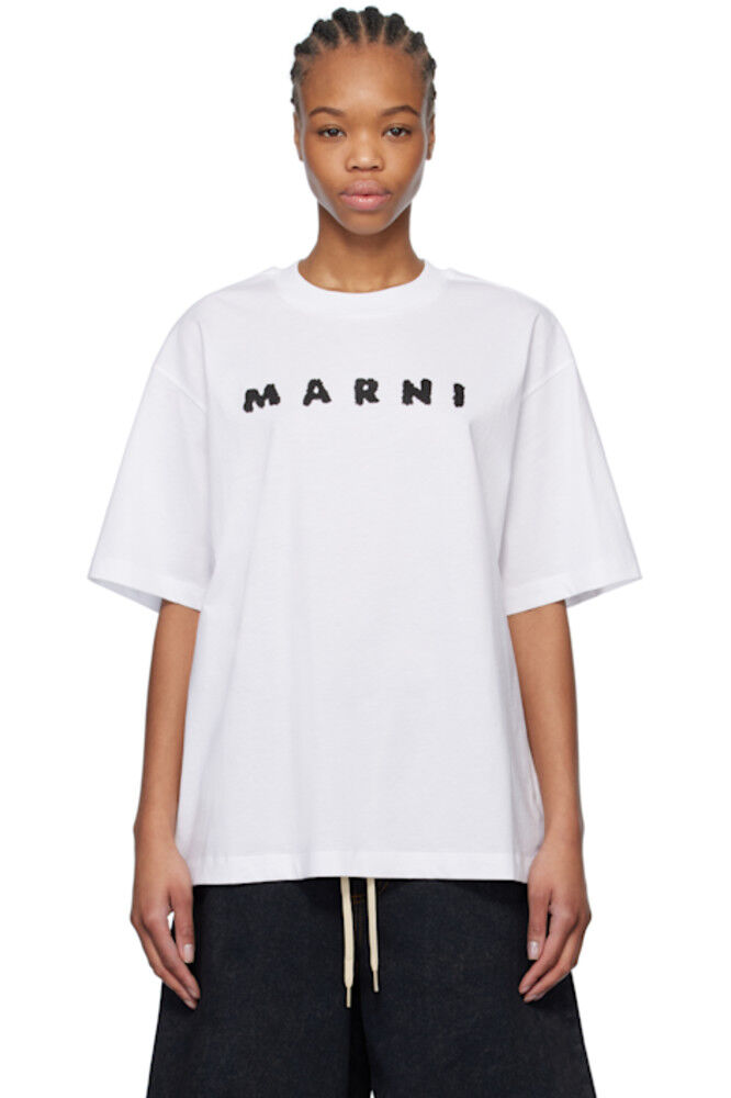 

Белая футболка с нацарапанным логотипом Marni