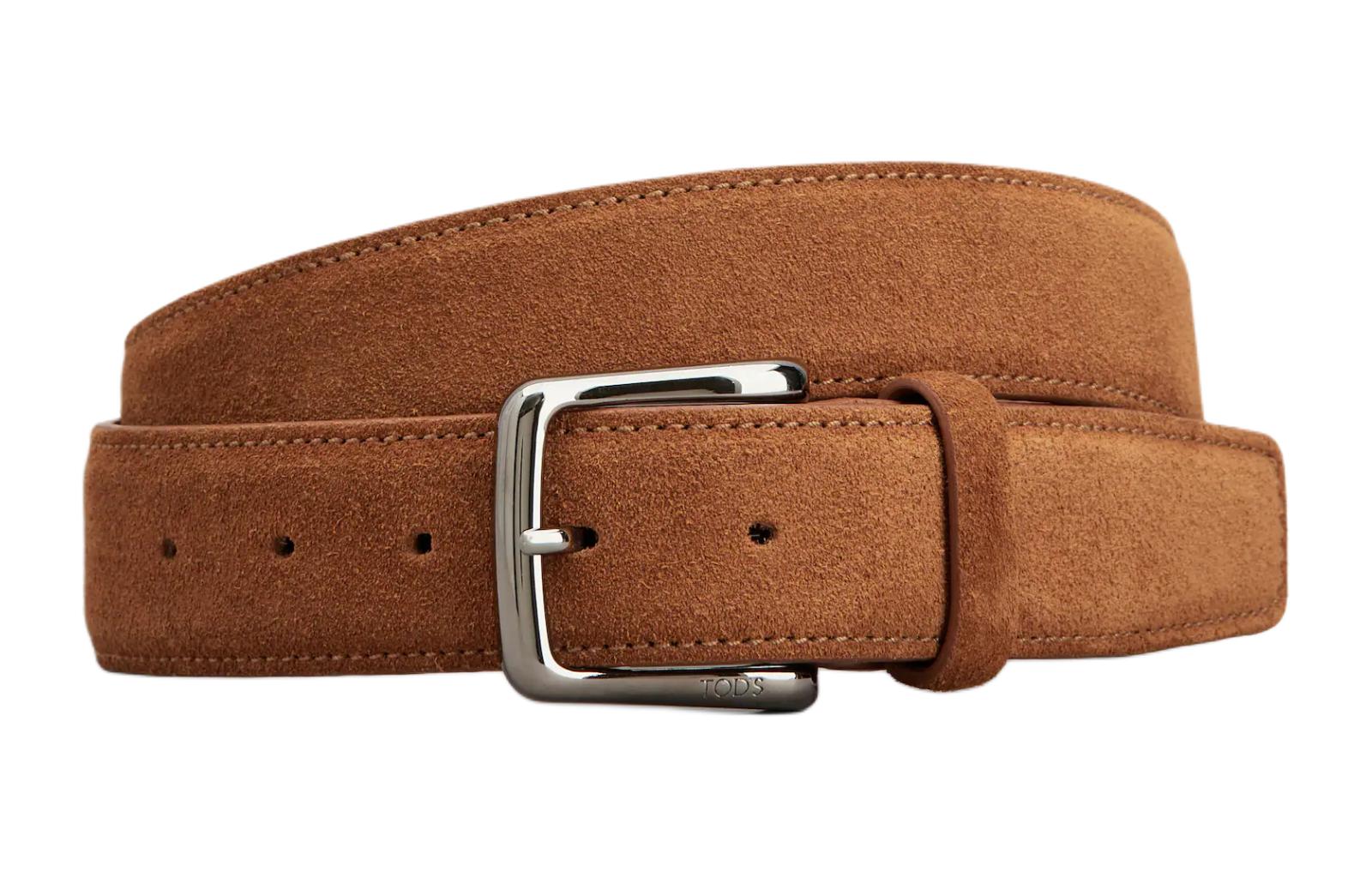 

Однотонный ремень из кожи TOD'S с пряжкой-шпеньком, мужской, коричневый, ширина 3.5 см
