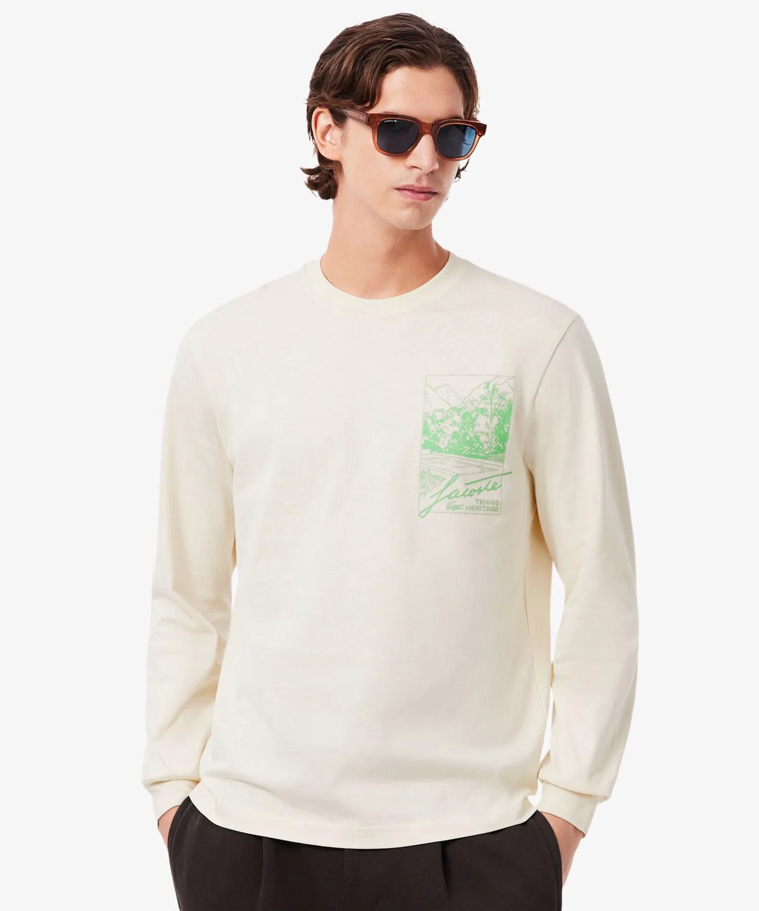 Мужская и женская футболка LACOSTE с длинным рукавом и принтом