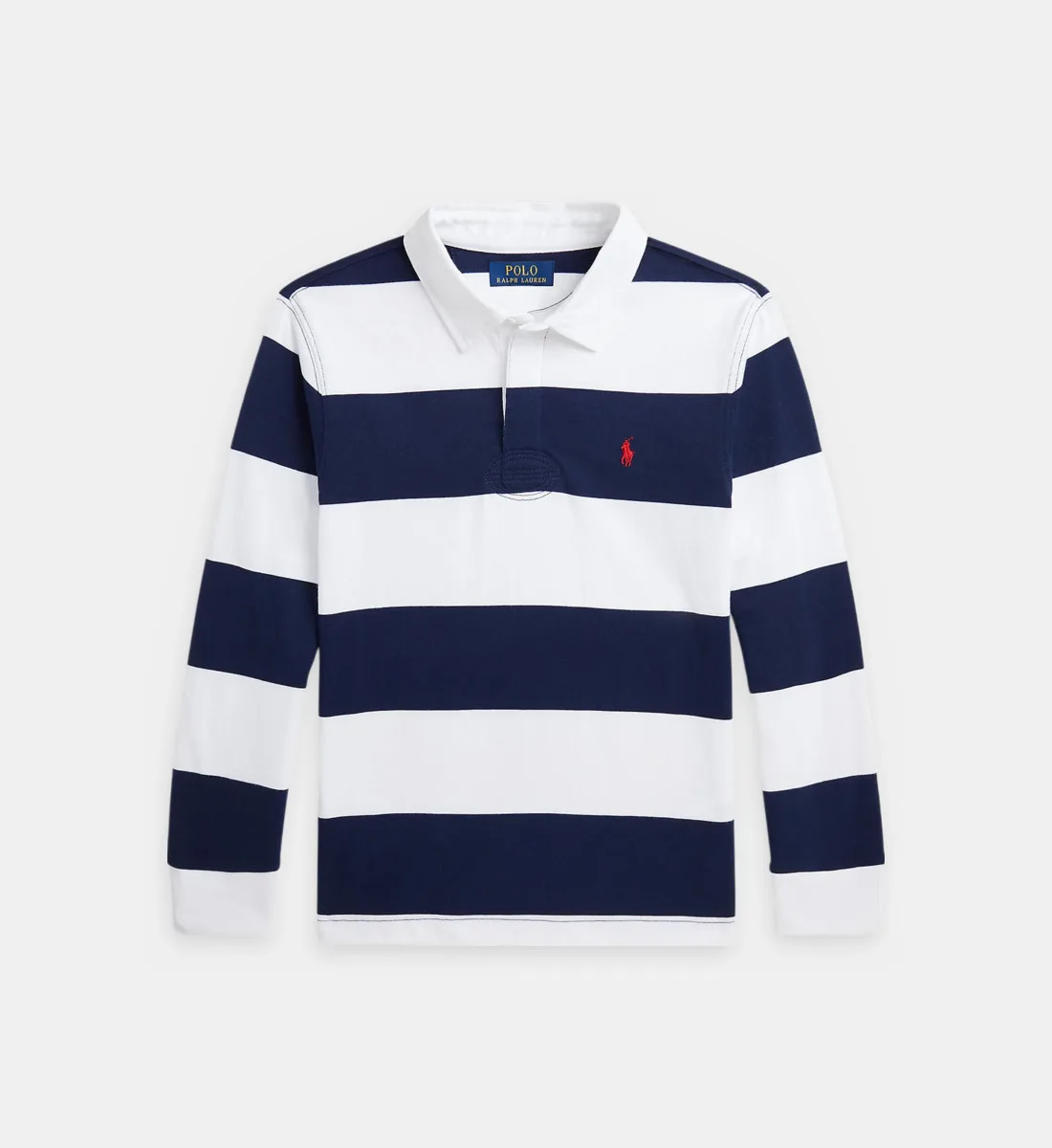 Поло в стиле регби с длинными рукавами в полоску из хлопка POLO RALPH LAUREN, синий