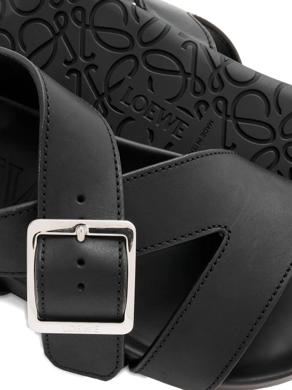 Сандалии на плоской подошве с пряжками LOEWE, черный — фото 3