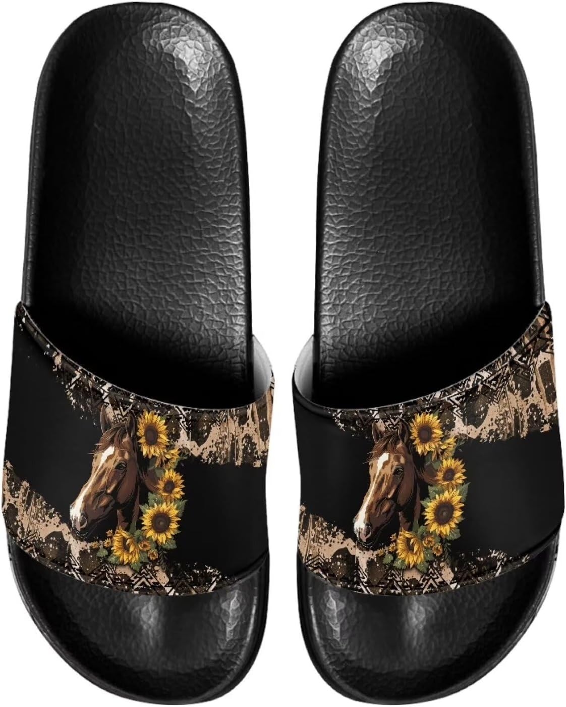 

Сланцы для женщин на плоской подошве с открытым носком, удобные пляжные сандалии, тапочки Judentidos, Sunflower Horse