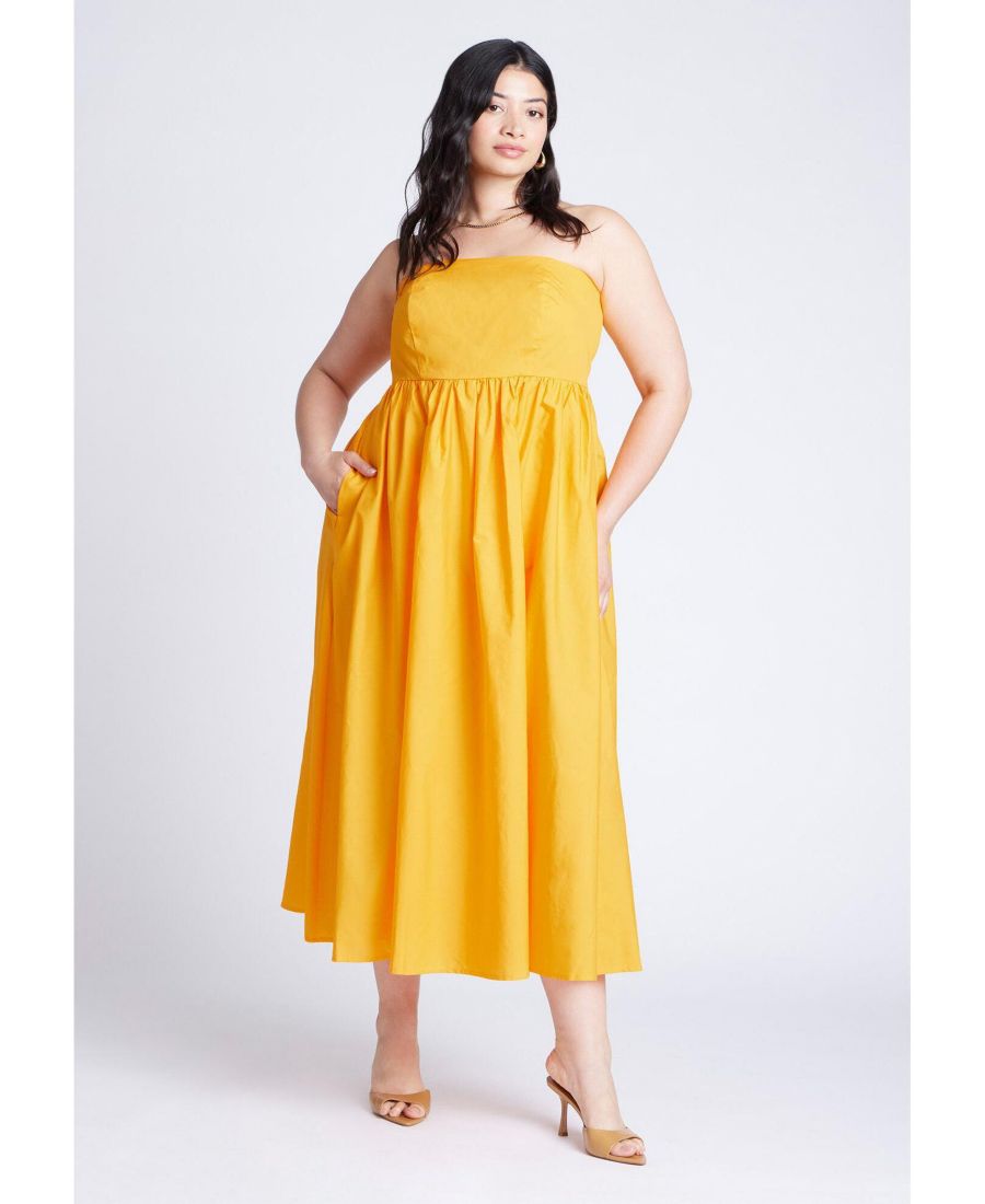 

Женское длинное платье-макси из поплина больших размеров, приталенного силуэта с расклешенной юбкой ELOQUII, Radiant yellow