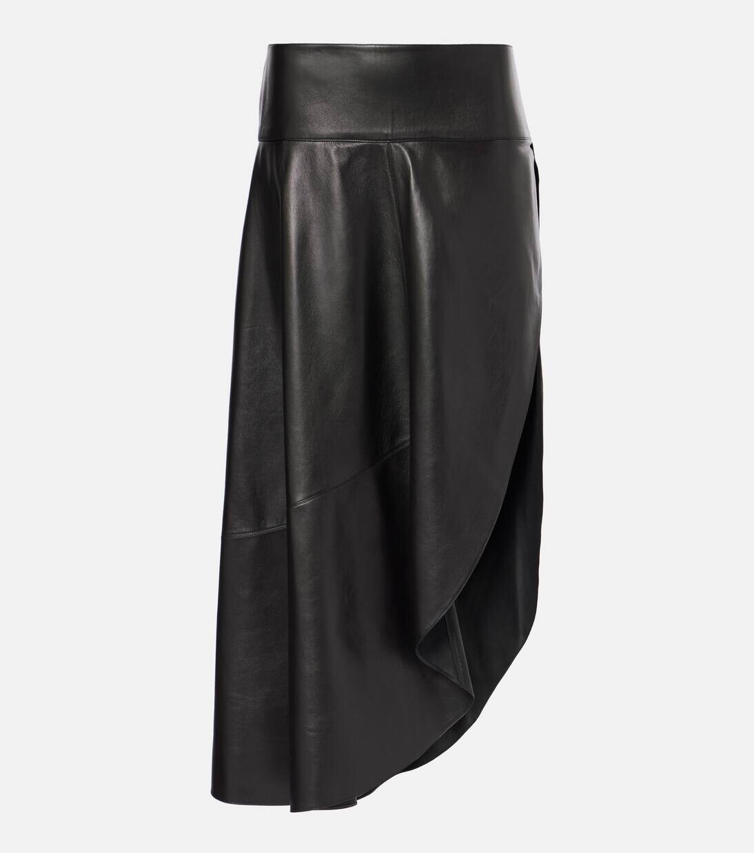 

Асимметричная кожаная юбка миди Alaïa, цвет noir alaia