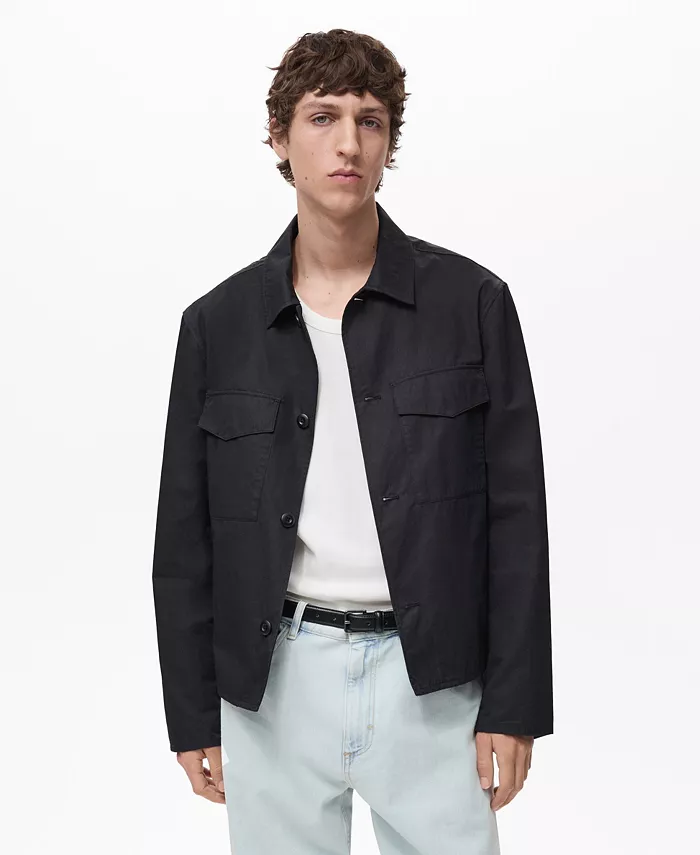 

Мужская хлопковая рубашка-овершот Regular-Fit MANGO, черный
