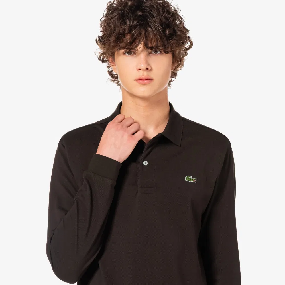 Рубашка поло Lacoste мужская с длинным рукавом, базовая, темно-коричневый — фото 2