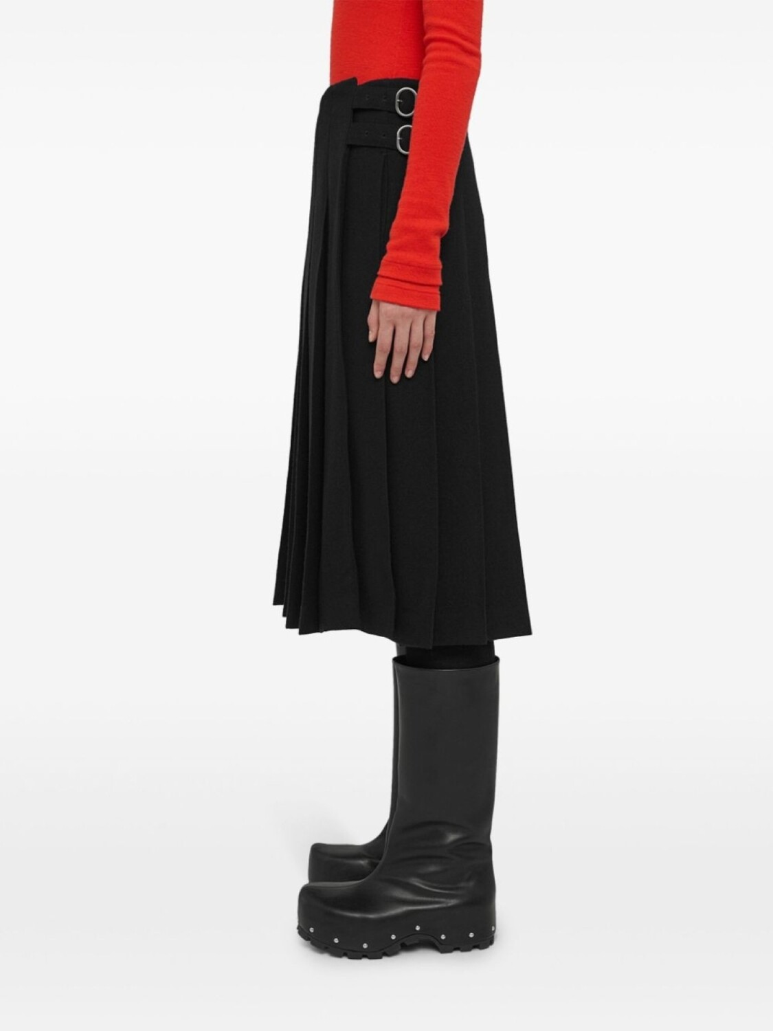 Jil Sander юбка миди с завышенной талией и складками, черный — фото 4