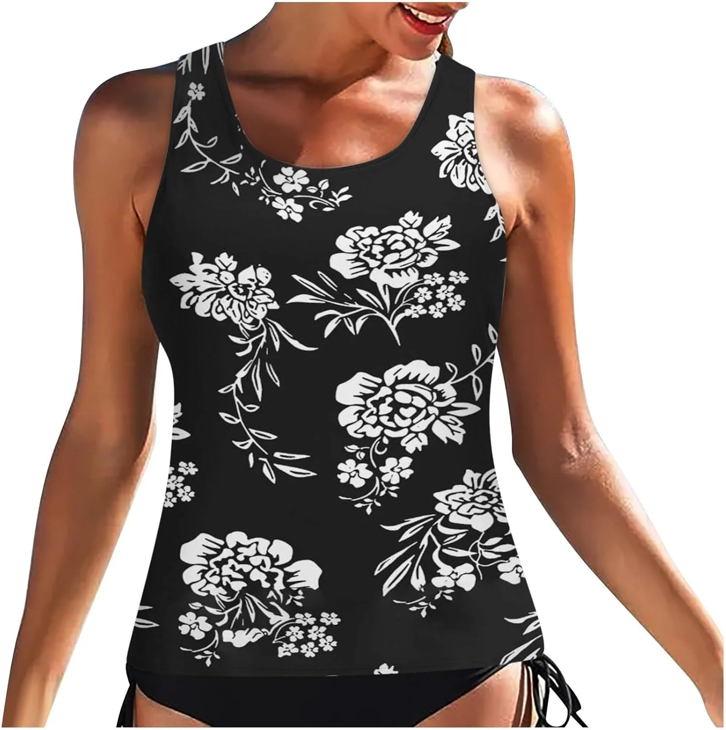 

Женский топ-танкини без низа, свободный, с круглым вырезом, однотонный, спортивный, стройнящий Uillui