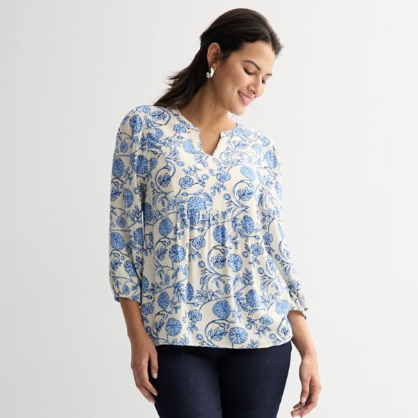

Миниатюрная блузка с кокеткой спереди Croft & Barrow, цвет cream vibrant floral