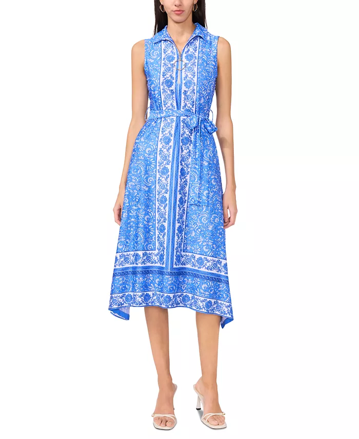 

Платье приталенное с поясом и расклешенной юбкой Petite Printed Tie-Waist Fit & Flare MSK, синий