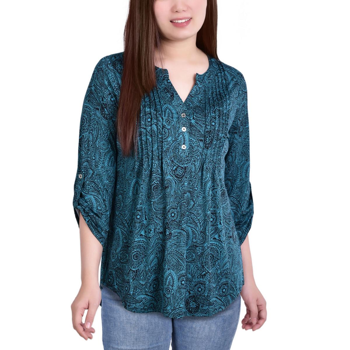 

Женская принтованная защип-топка хенли Petites NY Collection, цвет teal