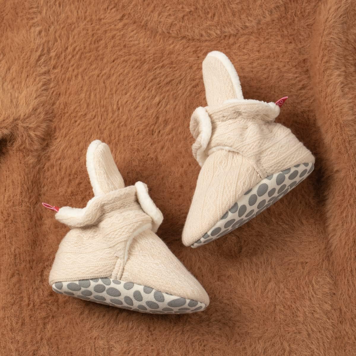 HsdsBebe Унисекс Новорожденные Детские Хлопковые Пинетки с Нескользящей Подошвой для Малышей Мальчиков и Девочек Зимние Теплые Флисовые Носочки-Обувь, A01/Knit Cotton Apricot — фото 3