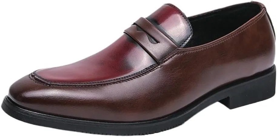 Мокасины кожаные мужские Loafers Pointed Toe Slip-On, красный DHFIRUFSHLO