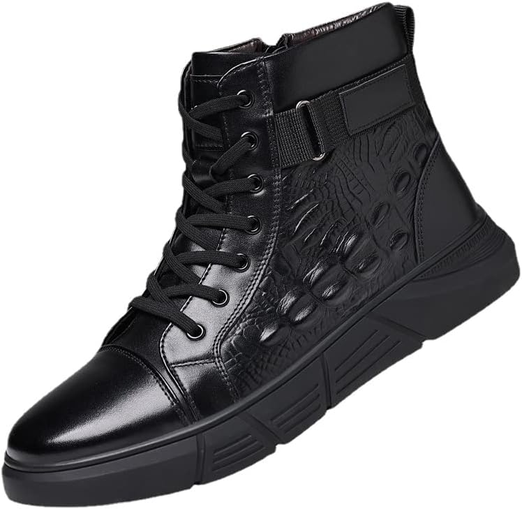 

Мужские повседневные ботинки CROSSBABY из искусственной кожи ручной работы, средней высоты, с нескользящим принтом и шнуровкой, приподнимающие высоту, черный