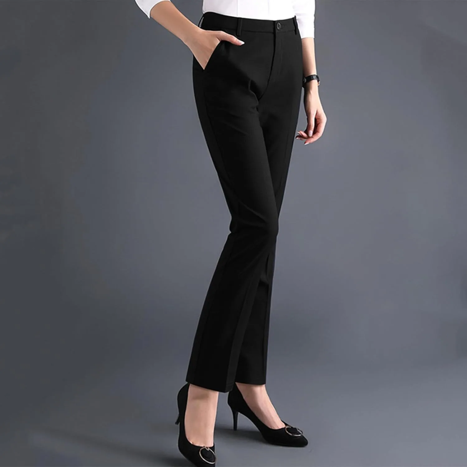 Брюки женские High Waisted, офисные, повседневные, свободного кроя, легкие, универсальные, с карманом Generic, черный — фото 2