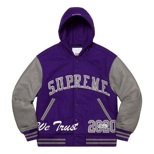 

Куртка king hooded varsity jacket 'purple grey' Supreme, фиолетовый
