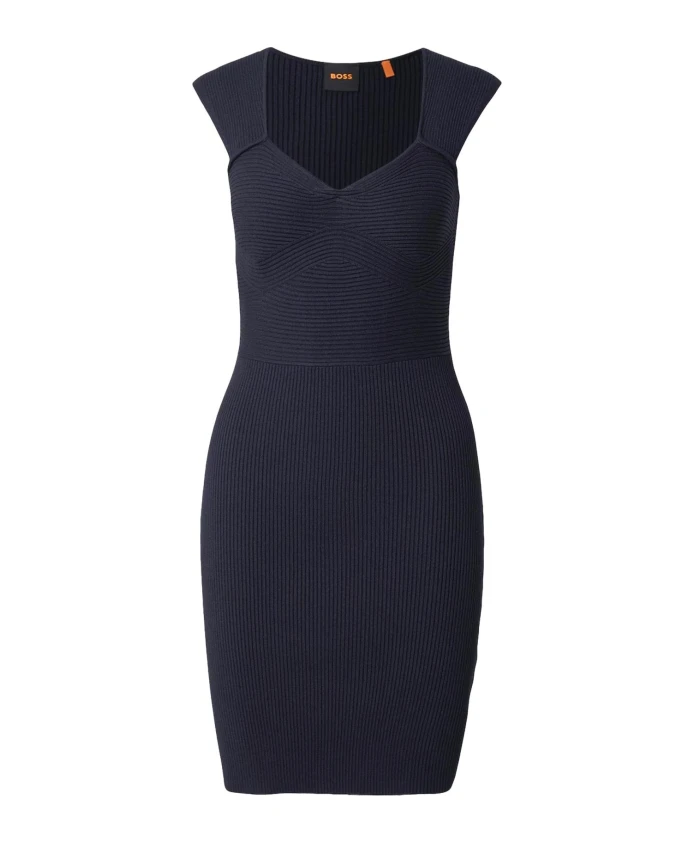 

Вязаное платье в рубчик темно-синего цвета Hugo, синий