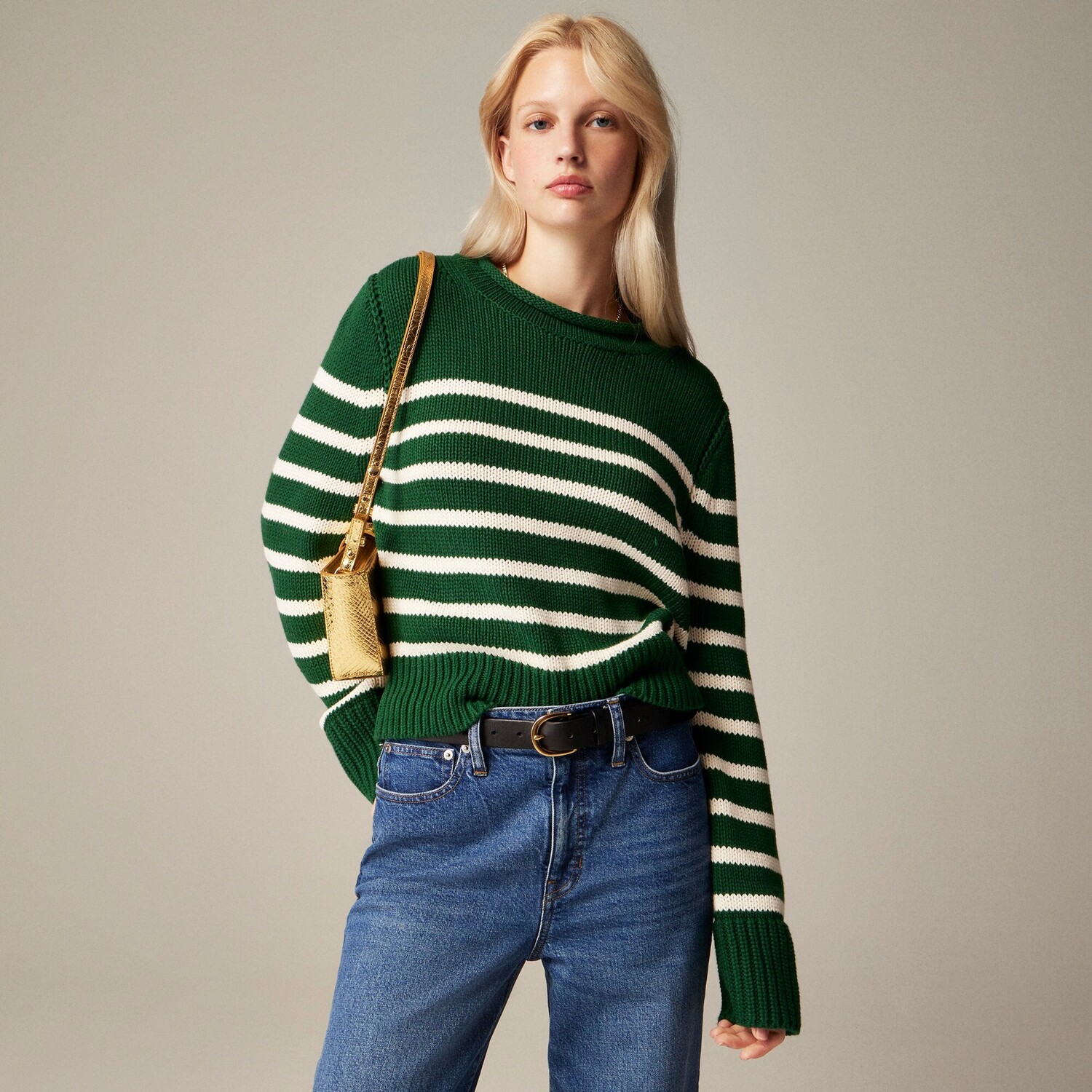 

Свитер-Водолазка из хлопка Heritage в полоску J.Crew, зеленый