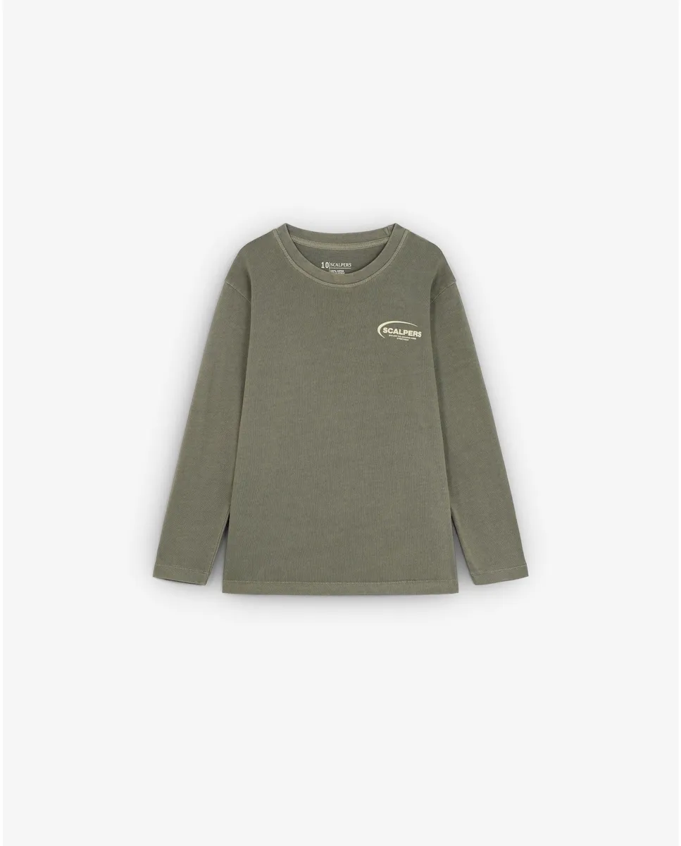 

Детский хлопковый свитшот без капюшона с принтом на спине Scalpers, хаки