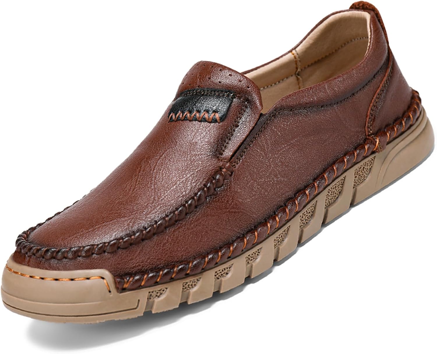 

Мужские повседневные кожаные лоферы ручной работы с удобной мягкой подошвой, туфли без шнурков, прогулок, работы и бизнеса, мокасины Lossarye, темно-коричневый