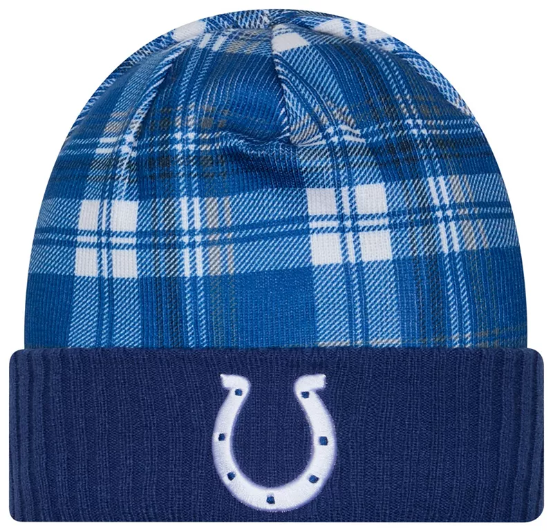 

Мужская объемная вязаная шапка в клетку New Era Indianapolis Colts Sideline