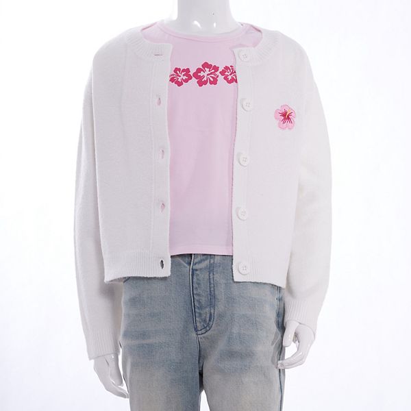

Детский комплект: кардиган с вышивкой и топ Mini Society, Pink White