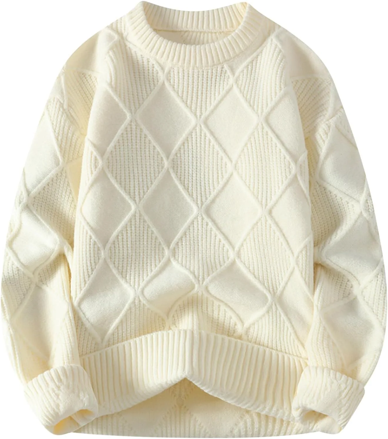 

Мужской оверсайз свитер с длинным рукавом и ромбовидной вязкой Xiaojmake