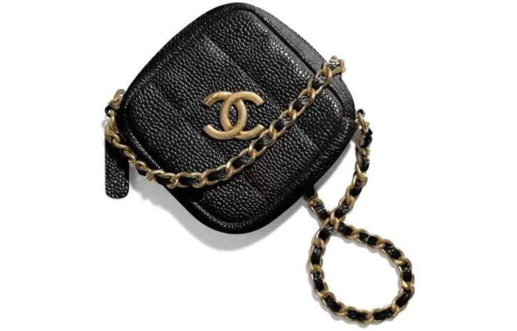 

CHANEL Литчевый зернистый кожаный женский мини-кошелек через плечо на одно плечо black
