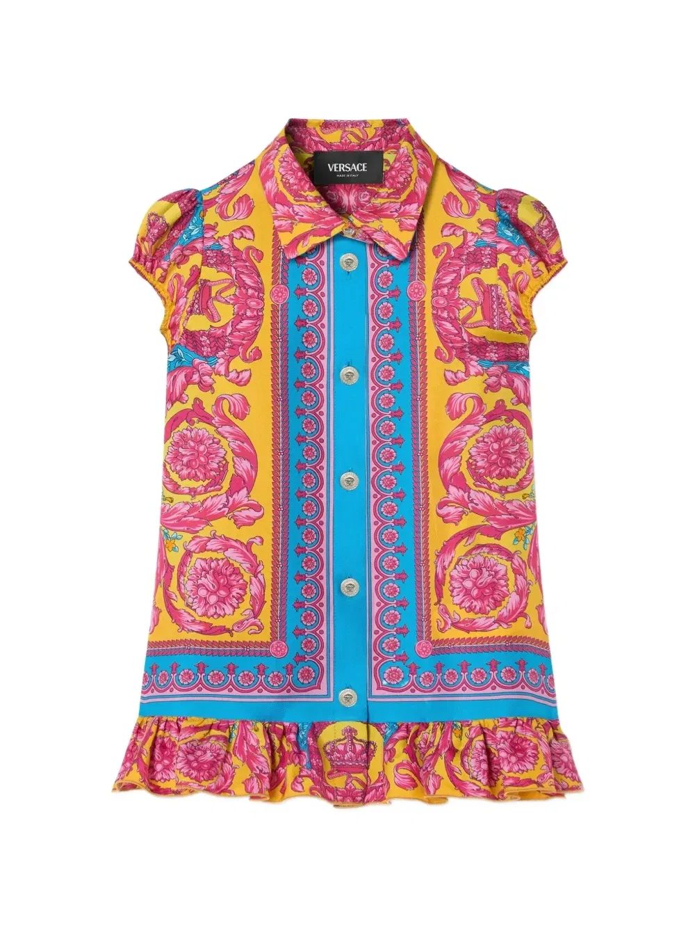 Детское платье из шелкового твила с принтом Versace Kids, желтый