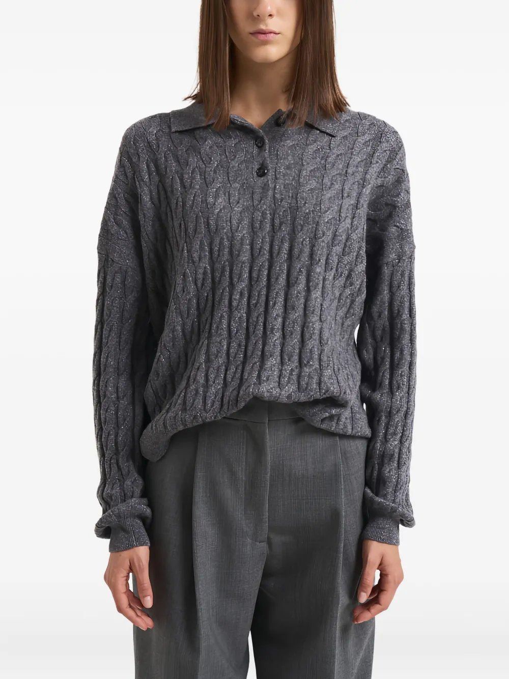 

Поло с косичками (вязаное поло с узором "косы") Lisa Yang, серый