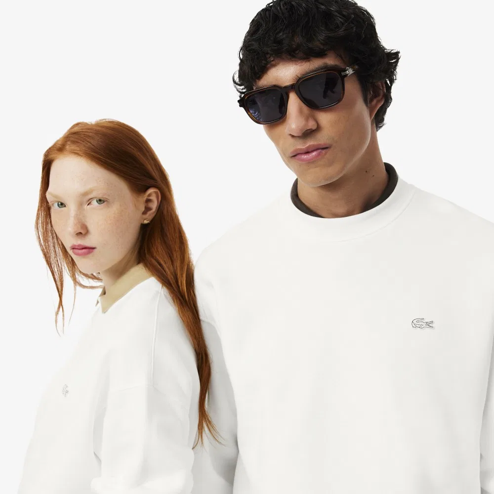 Мужской свободный пуловер Lacoste с круглым вырезом, цвет молочный — фото 2