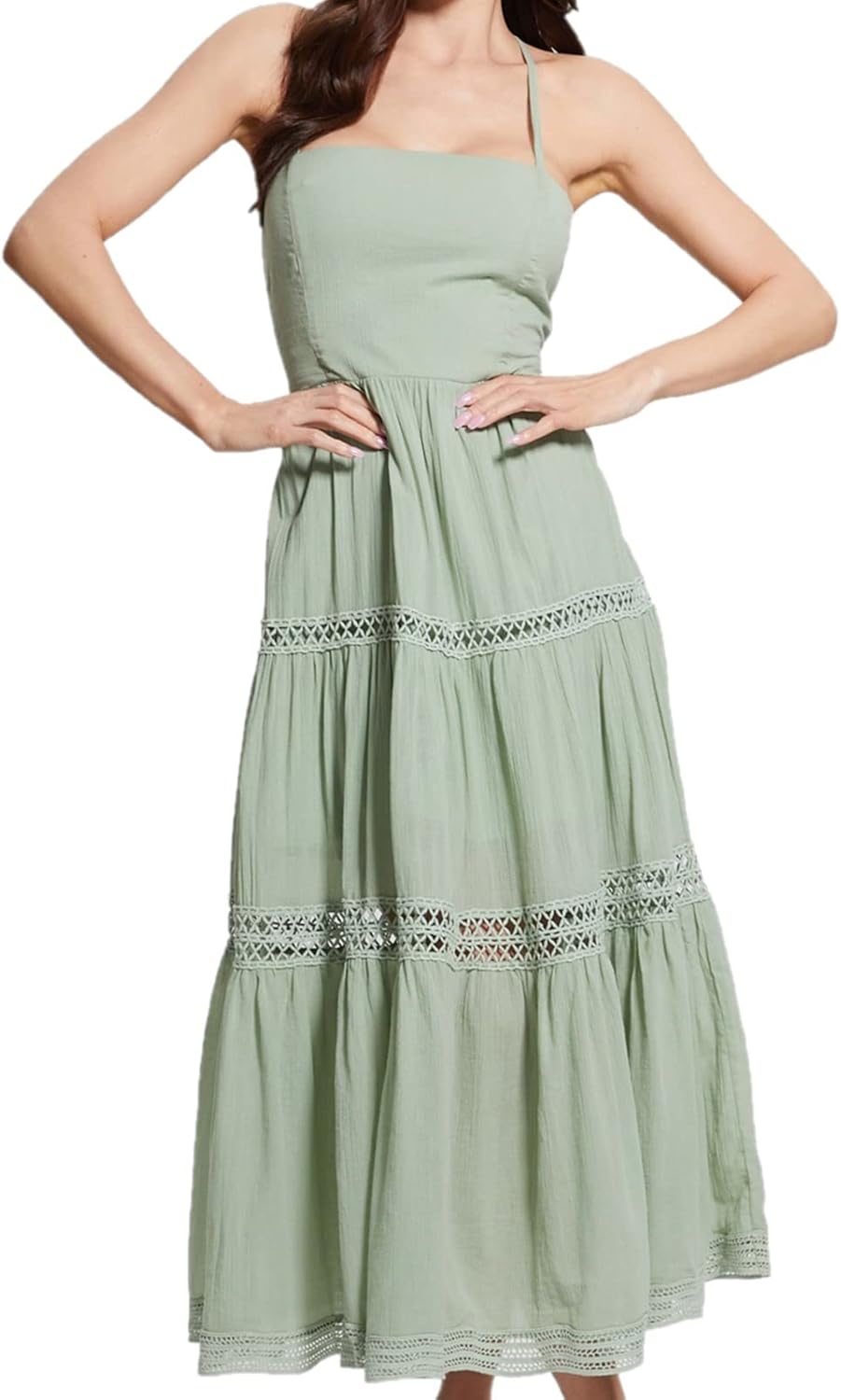 

GUESS Женское платье-сафари без рукавов с шнуровкой, Vital Green Multi