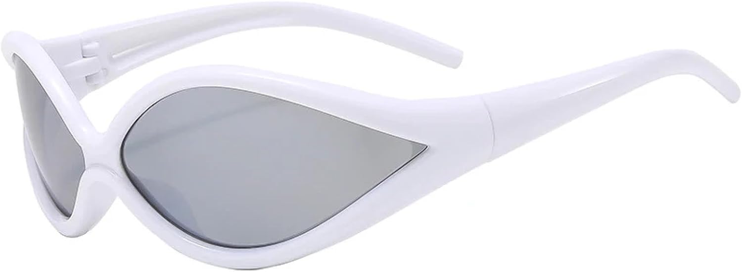 

Модные панк-очки «кошачий глаз» в стиле хип-хоп для женщин и мужчин, роскошные спортивные солнцезащитные очки для активного отдыха с защитой от УФ-излучения UV400 TKKTLLT, White Silver