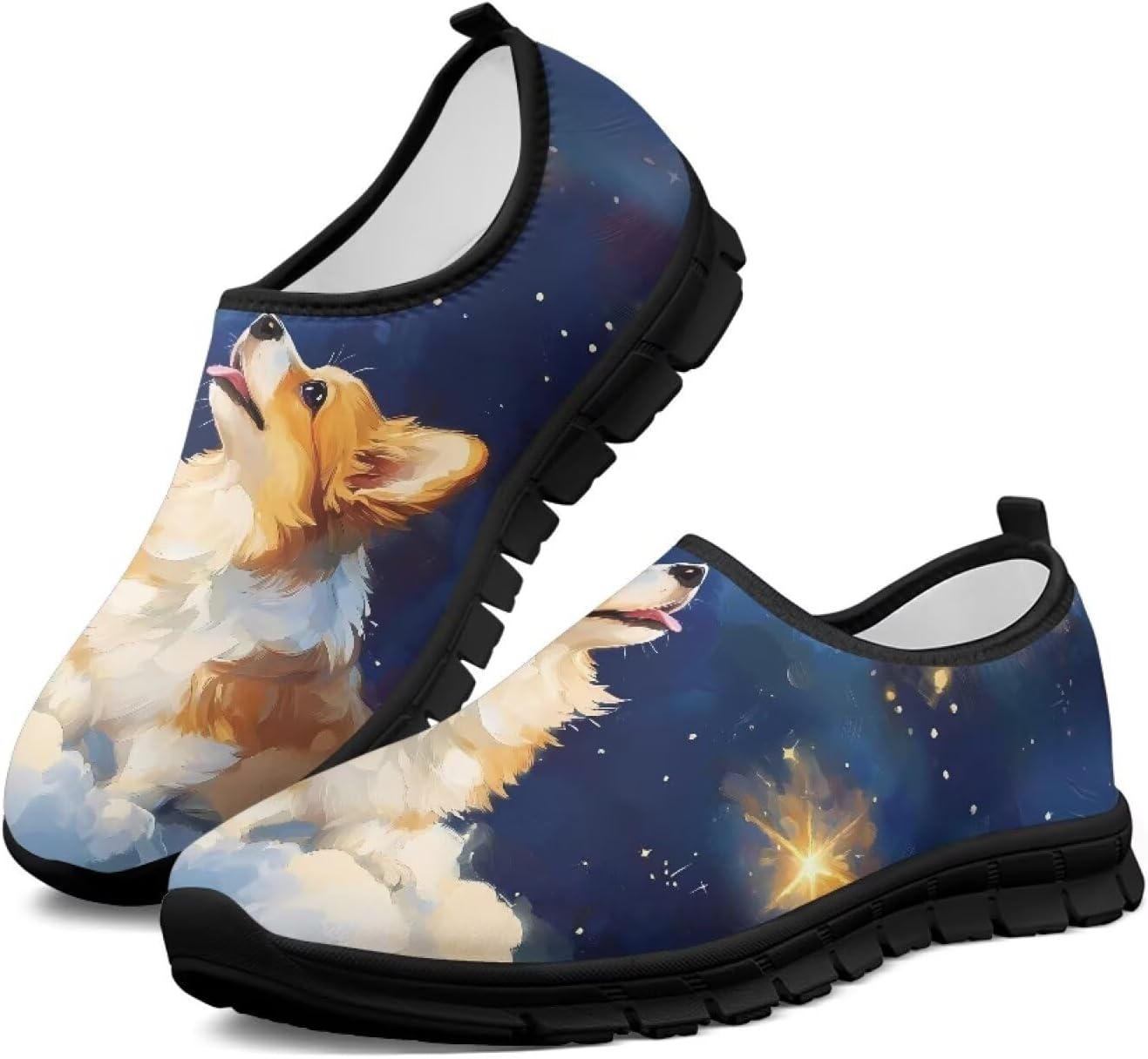 

Женские кроссовки для ходьбы с поддержкой свода стопы, слипоны, противоскользящие, удобные, дышащие, размер США 5.5-13.5 Chririnla, Starry Night Corgi