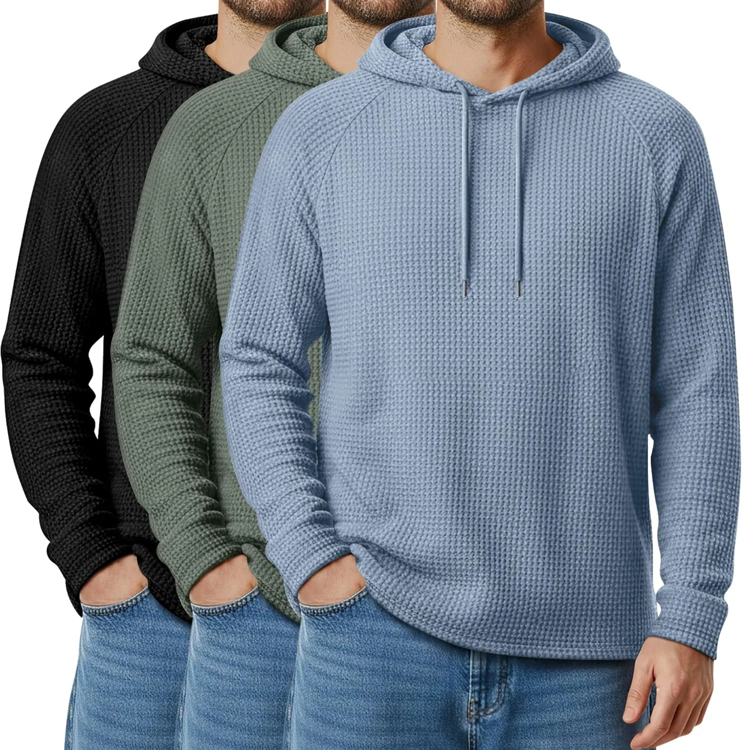 

3 упаковки мужских худи big and tall с вафельной вязкой и длинными рукавами реглан August Alley