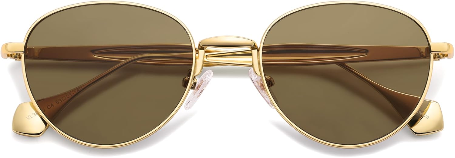 

Солнцезащитные очки VANLINKER маленькие поляризованные для женщин и мужчин, ретро, ​​круглая металлическая оправа, классические очки в стиле хиппи VL9880, C4-gold Frame Brown Lens