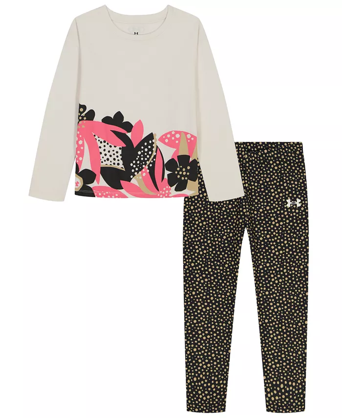 

Комплект для малышек и девочек: длинная блузка с принтом и леггинсы Under Armour, мультиколор