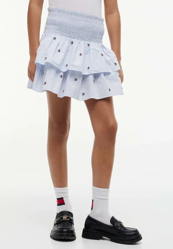 Юбка Tommy Hilfiger с вышивкой звезд и полосами, ярусная, трапециевидная, сладкие голубые полосы — фото 2
