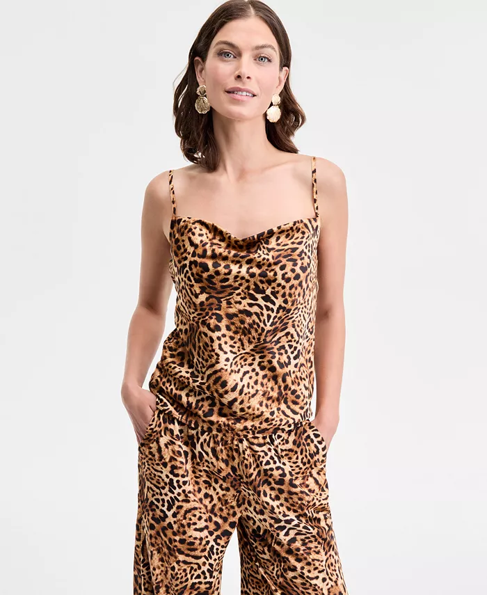 

Женский топ-камизоль с воротником-хомутом в животном принте I.N.C. International Concepts, коричневый