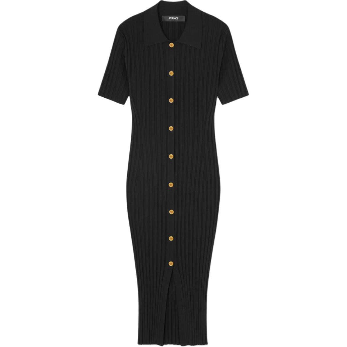 

Короткий рукав вязаное миди платье-рубашка VERSACE, черный